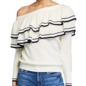 Frame | Ruffle One Shoulder Wool Blend Sweater